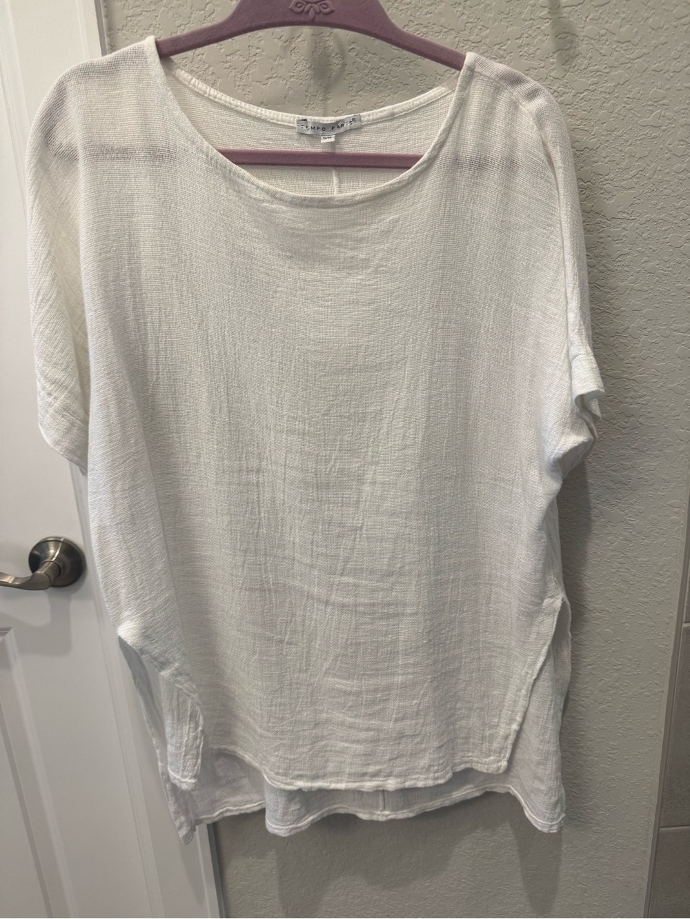 Tempo Paris White Short Sleeve Textured Tunic